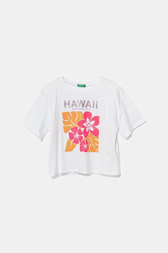 Dětské bavlněné tričko United Colors of Benetton potisk bílá 35RYC10OZ.G.Seasonal