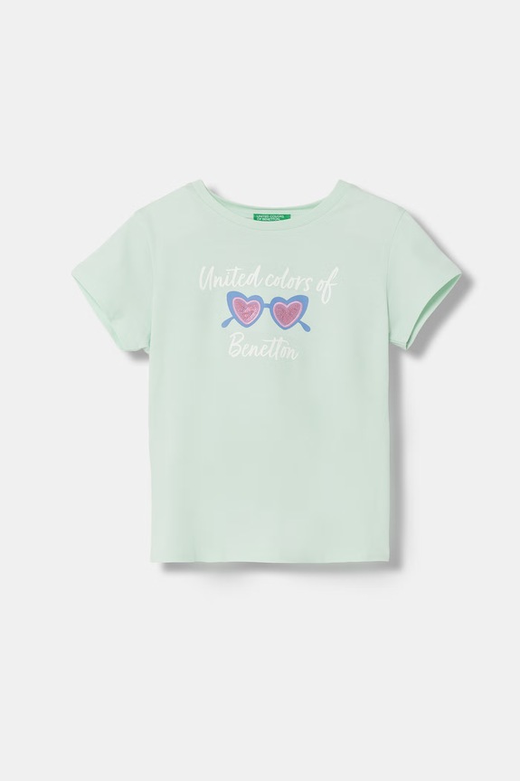 Dječja pamučna majica kratkih rukava United Colors of Benetton pamuk zelena 3I1XG10JB.P.Seasonal