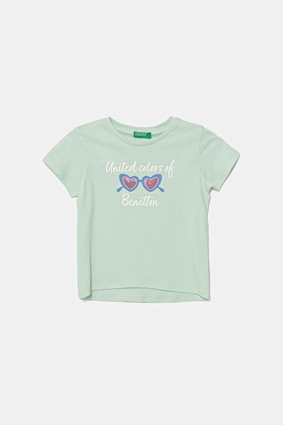 Detské bavlnené tričko United Colors of Benetton nášivka zelená 3I1XG10JB.P.Seasonal