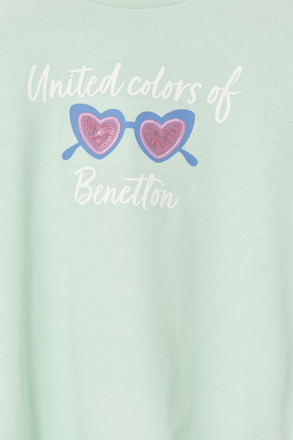 Djevojčice Dječja pamučna majica kratkih rukava United Colors of Benetton 3I1XG10JB.P.Seasonal zelena