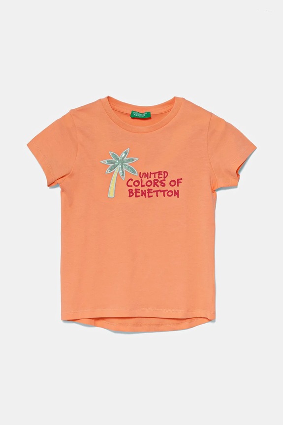 Παιδικό βαμβακερό μπλουζάκι United Colors of Benetton στάμπα πορτοκαλί 3I1XG10JB.P.Seasonal
