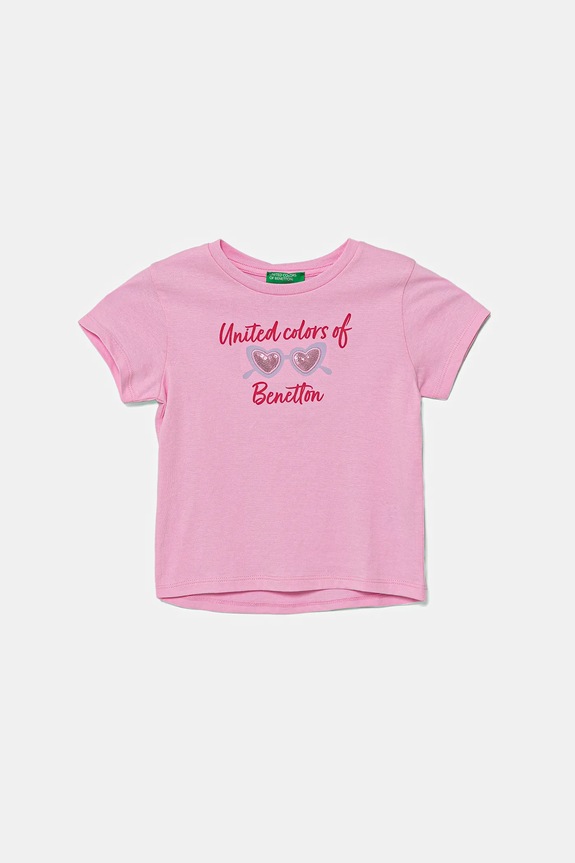 Detské bavlnené tričko United Colors of Benetton nášivka ružová 3I1XG10JB.P.Seasonal
