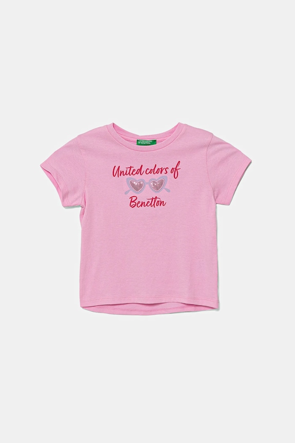 Detské bavlnené tričko United Colors of Benetton nášivka ružová 3I1XG10JB.P.Seasonal