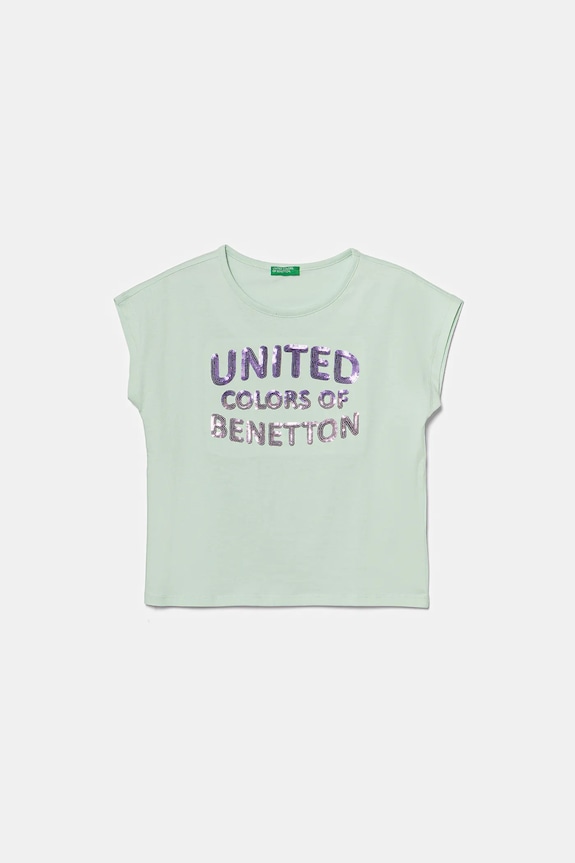 Detské bavlnené tričko United Colors of Benetton bavlna tyrkysová 3I1XC10P1.G.Seasonal