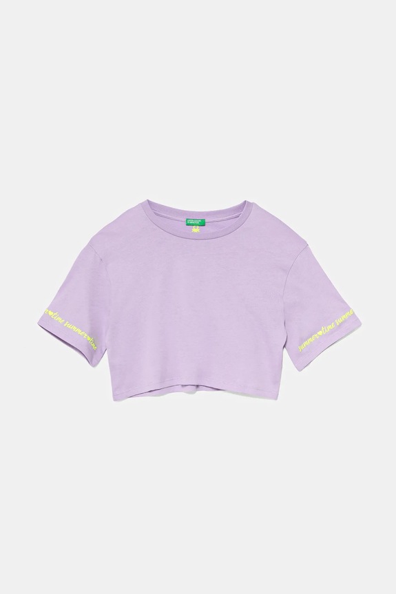 Παιδικό βαμβακερό μπλουζάκι United Colors of Benetton στρογγυλό μωβ 3096C10PC.G.Seasonal