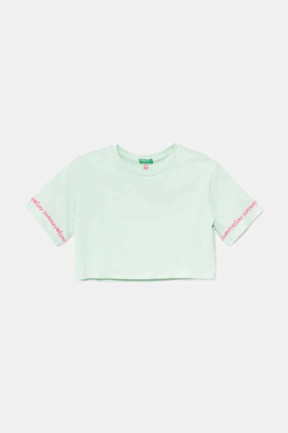 Детская хлопковая футболка United Colors of Benetton круглый вырез зелёный 3096C10PC.G.Seasonal