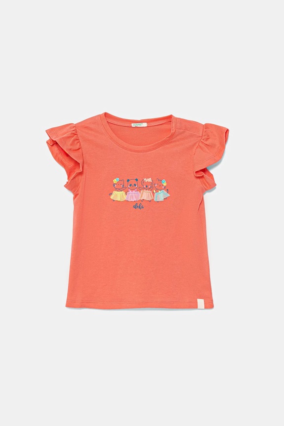United Colors of Benetton tricou din bumbac pentru bebelusi imprimeu portocaliu 3096A106F.W.Seasonal