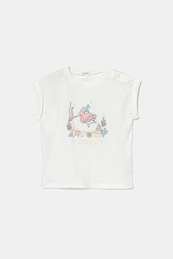 Pamučna majica kratkih rukava za bebe United Colors of Benetton Planet friendly bijela 3I1XA106A.G.W.Seasonal