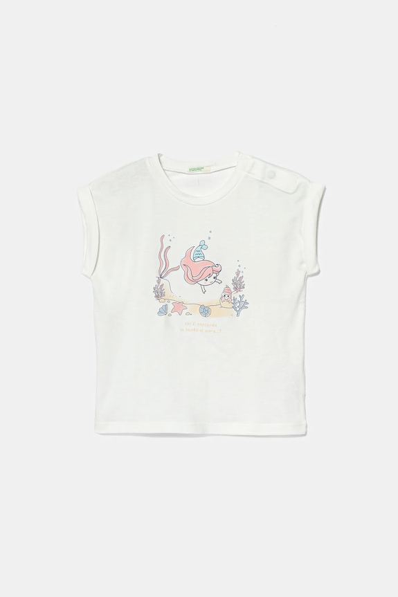 Pamučna majica kratkih rukava za bebe United Colors of Benetton Planet friendly bijela 3I1XA106A.G.W.Seasonal