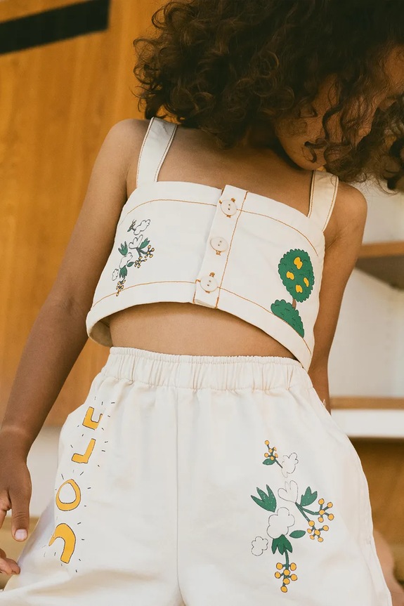 Dječji top Tinycottons ARTSY TREE CROP TOP natpis bež SS25.203