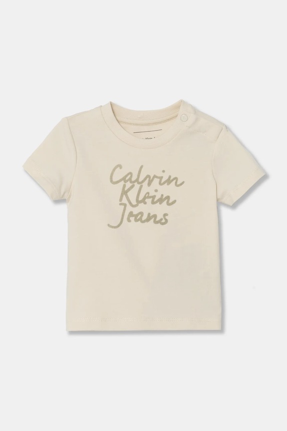 Dječja pamučna majica kratkih rukava Calvin Klein Jeans print bež IN0IN00261.PPYA