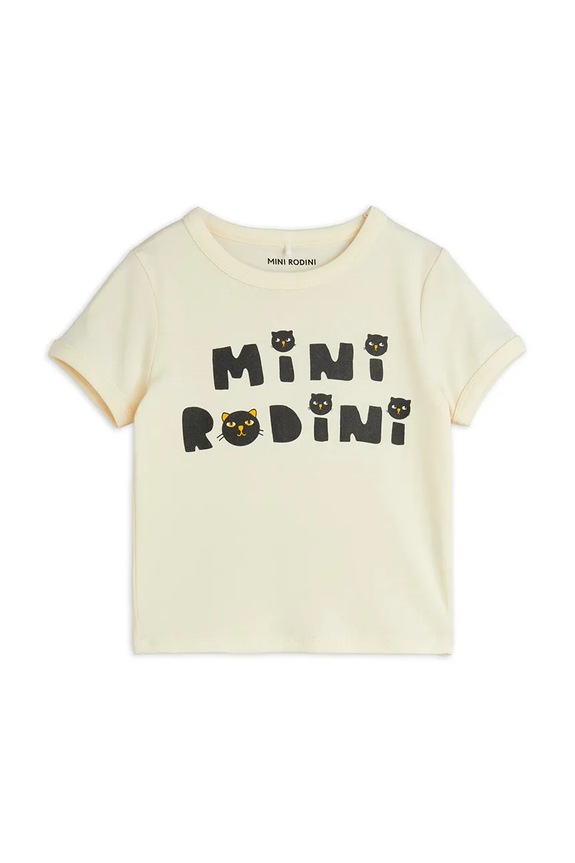 Mini Rodini tricou de bumbac pentru copii Mini Rodini Cats 2512010611 bej SS25