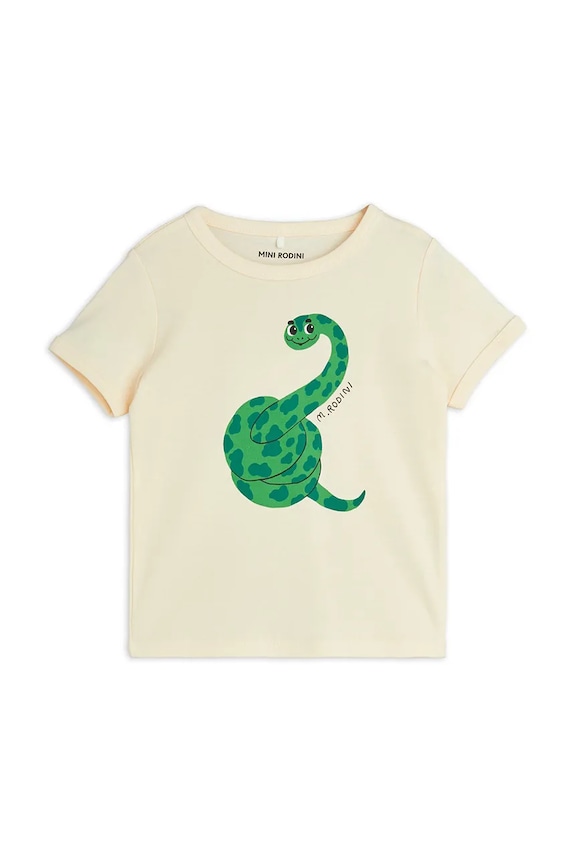 Mini Rodini tricou de bumbac pentru copii Snake print bej 2512013811