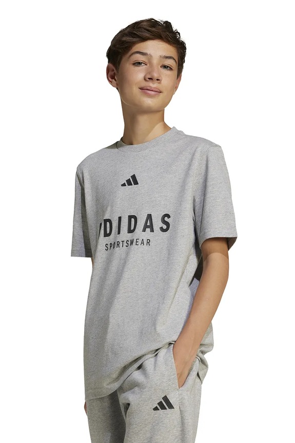 Dětské bavlněné tričko adidas kulatý šedá JC7641