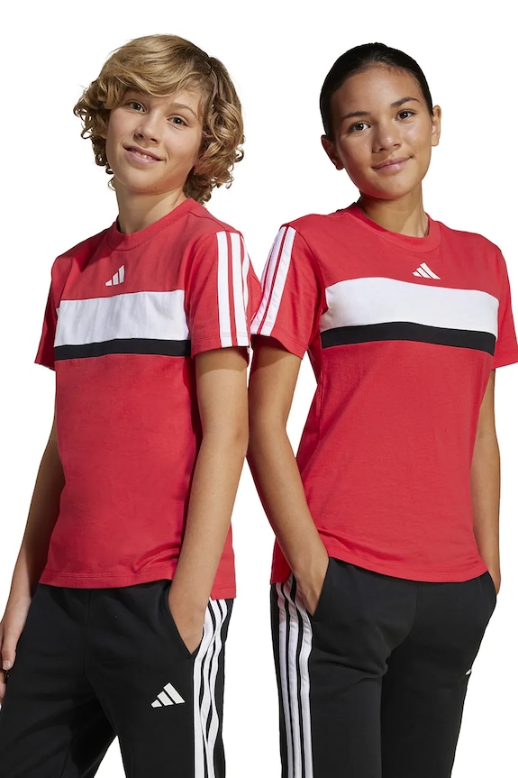 Детская хлопковая футболка adidas круглый вырез красный JI6213