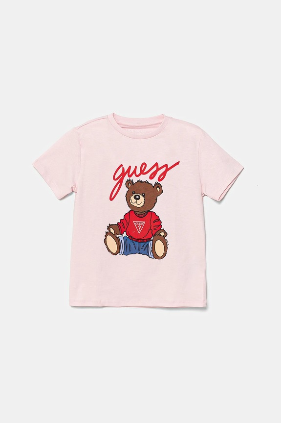 Guess tricou de bumbac pentru copii print roz H4BT01.I3Z14.PPYA