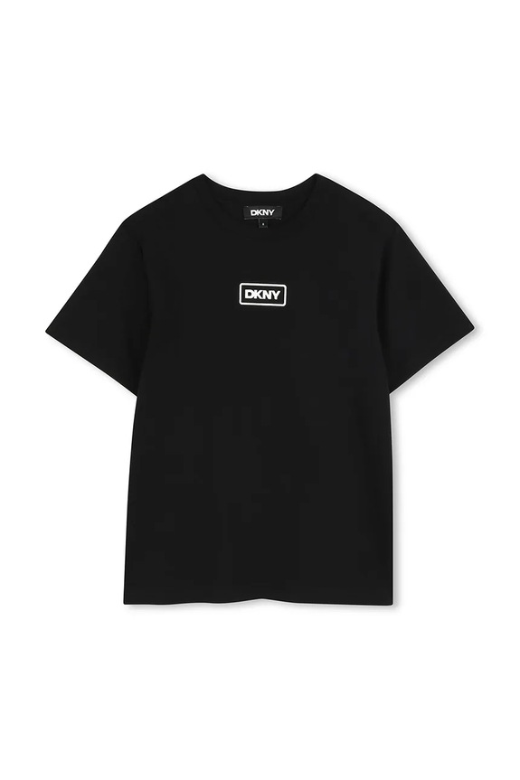 Dječja pamučna majica kratkih rukava Dkny D62300.114.150 crna SS25