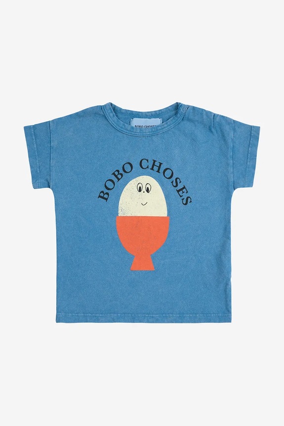 Bobo Choses t-shirt bawełniany niemowlęcy Morning Egg 125AB011 niebieski SS25