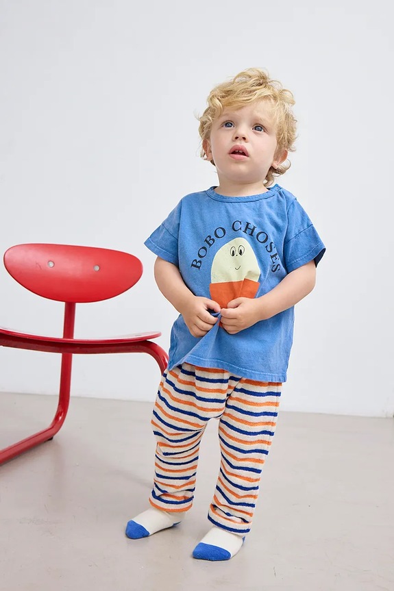 Bobo Choses t-shirt bawełniany niemowlęcy Morning Egg niebieski 125AB011