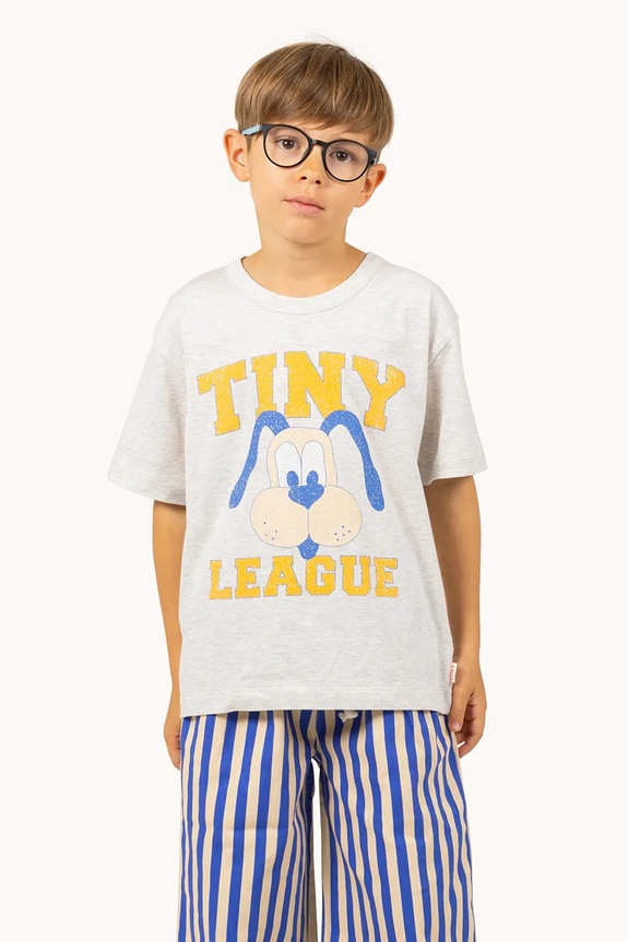 Dětské bavlněné tričko Tinycottons TINY LEAGUE GRAPHIC TEE kulatý šedá SS25.079
