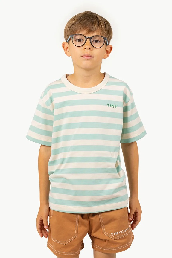 Tinycottons t-shirt in cotone per bambini STRIPES TEE cotone verde SS25.111