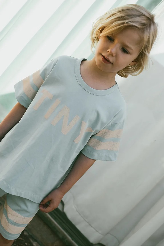 Tinycottons tricou de bumbac pentru copii STRIPES LOGO TEE print albastru SS25.137
