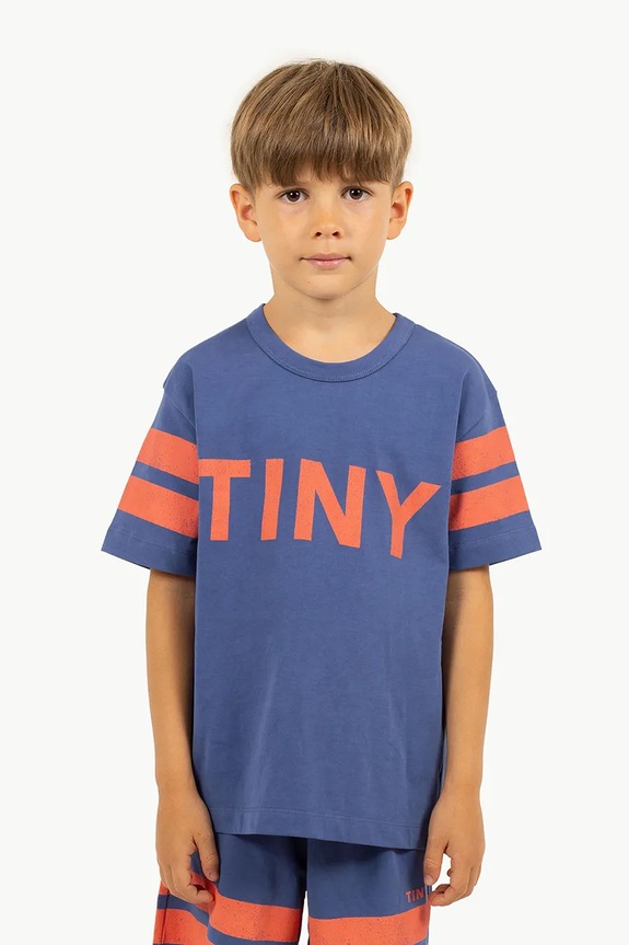 Dječja pamučna majica kratkih rukava Tinycottons STRIPES LOGO TEE pamuk mornarsko plava SS25.137