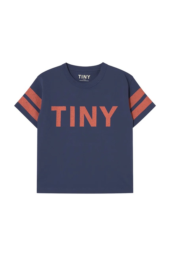 Dječja pamučna majica kratkih rukava Tinycottons STRIPES LOGO TEE SS25.137 mornarsko plava SS25
