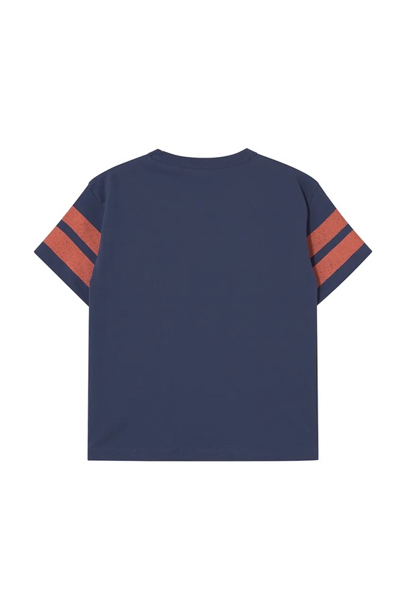Dječaci Dječja pamučna majica kratkih rukava Tinycottons STRIPES LOGO TEE SS25.137 mornarsko plava