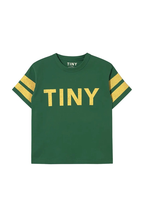 Παιδικό βαμβακερό μπλουζάκι Tinycottons STRIPES LOGO TEE SS25.137 πράσινο SS25