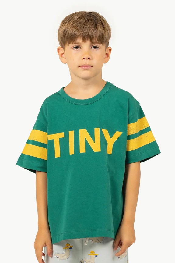 Παιδικό βαμβακερό μπλουζάκι Tinycottons STRIPES LOGO TEE πράσινο SS25.137