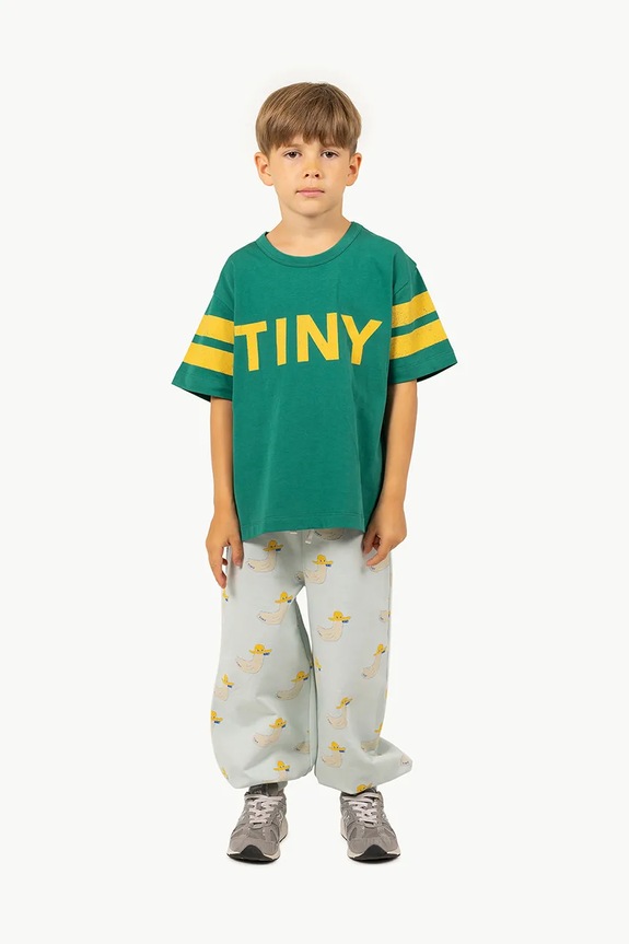 Παιδικό βαμβακερό μπλουζάκι Tinycottons STRIPES LOGO TEE SS25.137 πράσινο