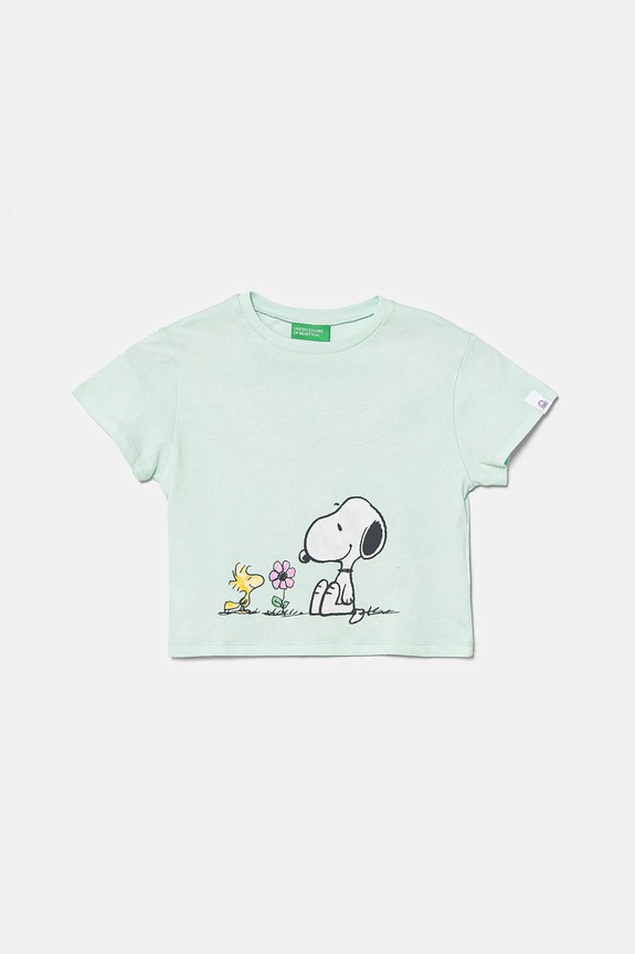 United Colors of Benetton t-shirt bawełniany dziecięcy nadruk zielony 3X1SG10I9.P.Seasonal