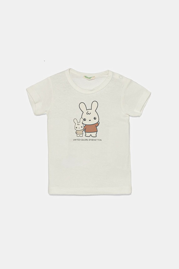 Μωρό βαμβακερό μπλουζάκι United Colors of Benetton στάμπα λευκό 3I9WA1062.W.Seasonal