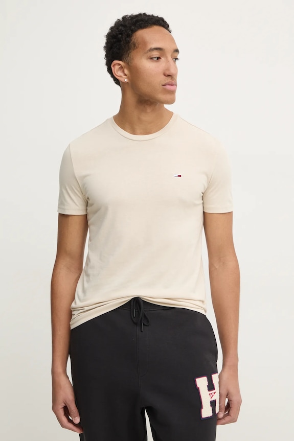 Tommy Jeans tricou bărbați uni bej DM0DM20363