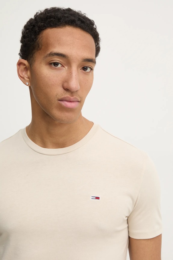 Tommy Jeans tricou bărbați bej DM0DM20363
