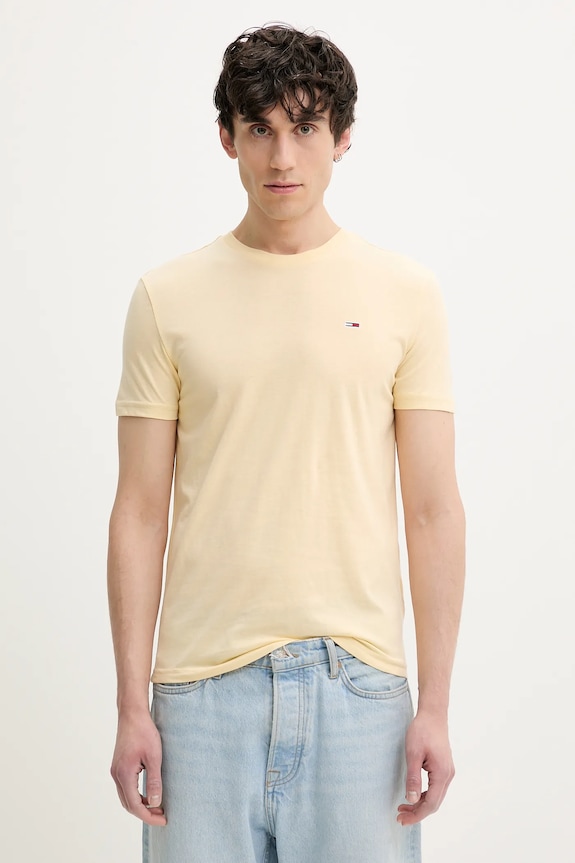 Tommy Jeans tricou bărbătesc uni galben DM0DM20363
