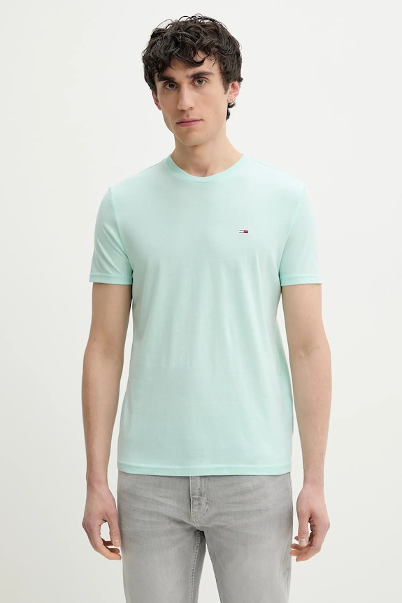 Tommy Jeans tricou bărbătesc uni turcoaz DM0DM20363