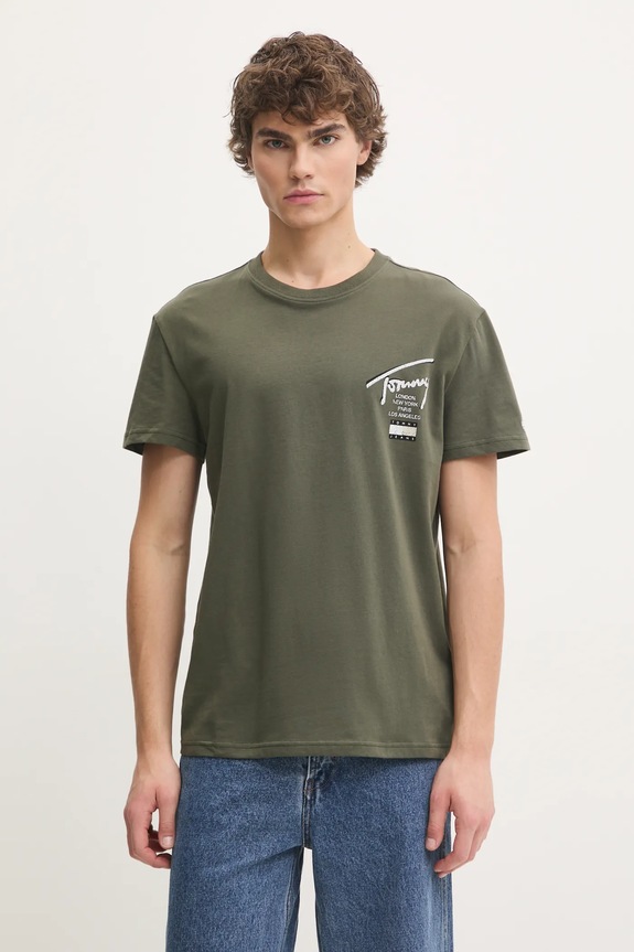 Bavlnené tričko Tommy Jeans potlač zelená DM0DM21106