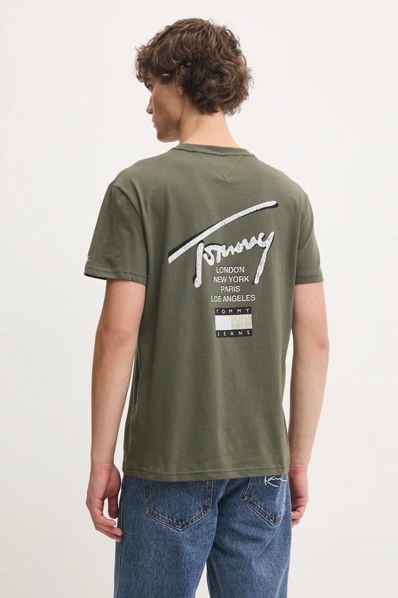 Oblečenie Bavlnené tričko Tommy Jeans DM0DM21106 zelená