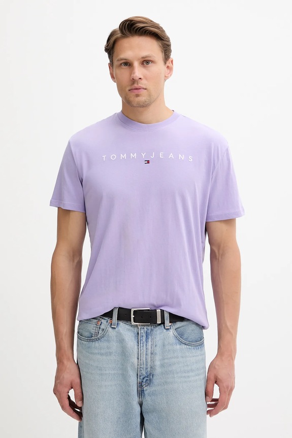 Tommy Jeans t-shirt męski bawełniany regular fioletowy DM0DM20744