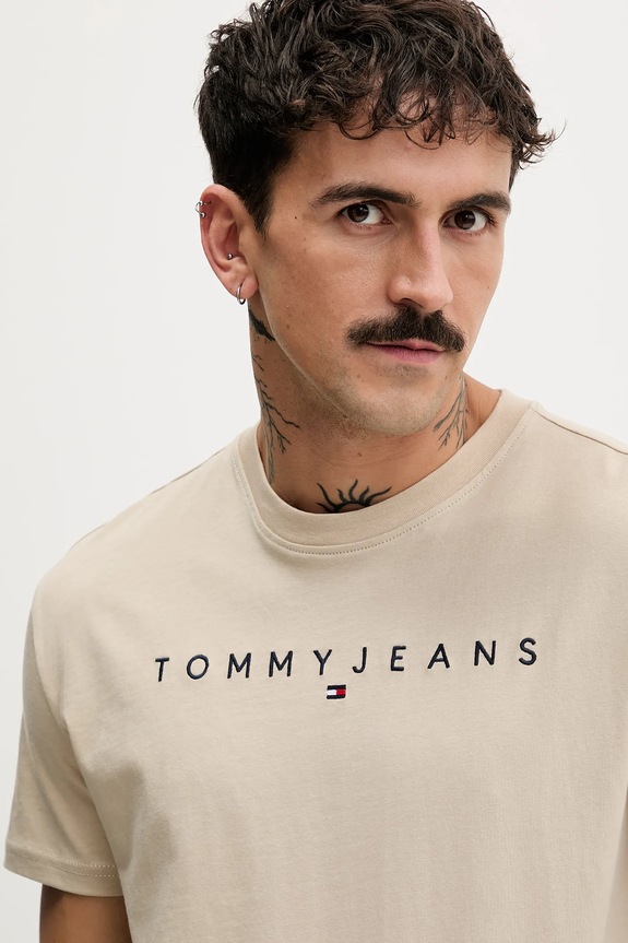 Tommy Jeans t-shirt męski bawełniany beżowy DM0DM20744