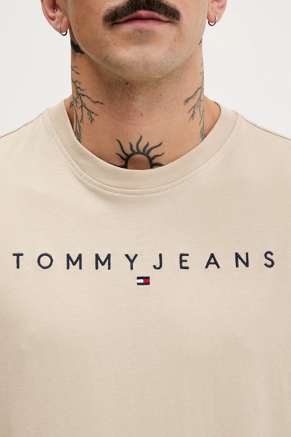 Tommy Jeans t-shirt męski bawełniany DM0DM20744 beżowy
