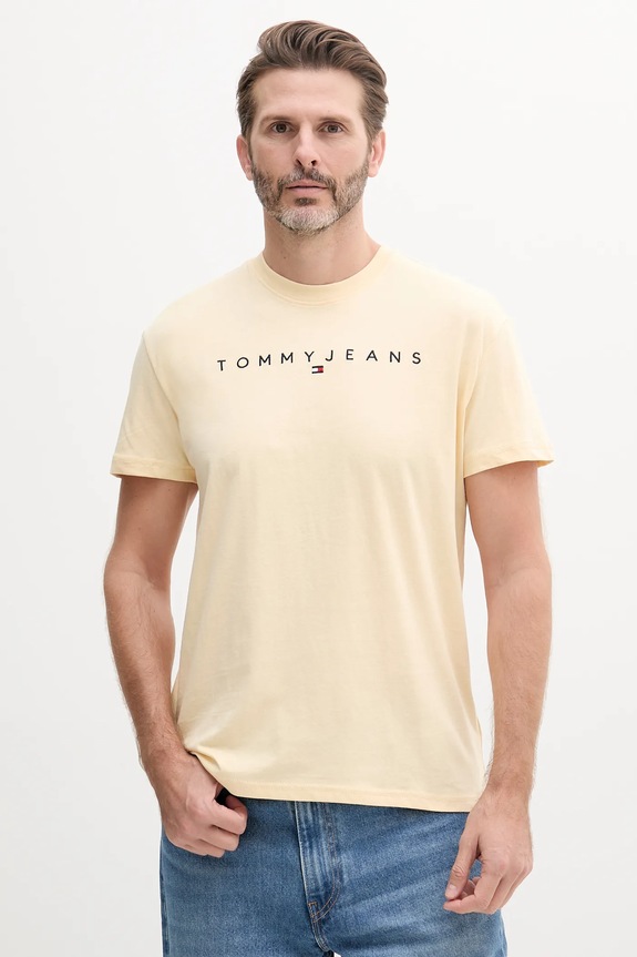 Tommy Jeans tricou bărbătesc din bumbac imprimeu galben DM0DM20744