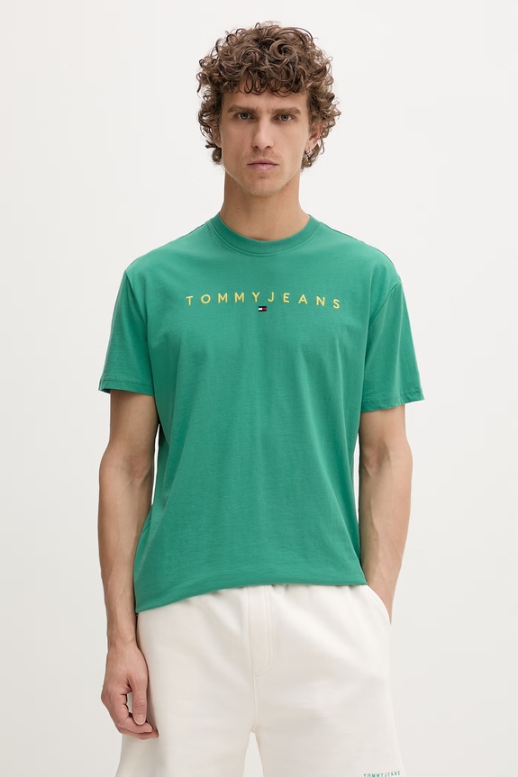Tommy Jeans tričko pánske bavlnené zelená DM0DM20744