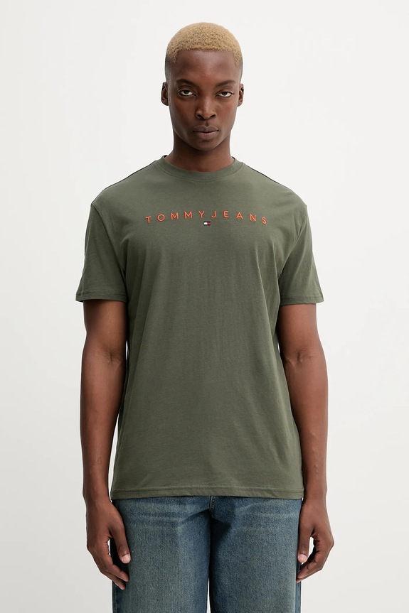 Tommy Jeans tričko pánske bavlnené nášivka zelená DM0DM20744