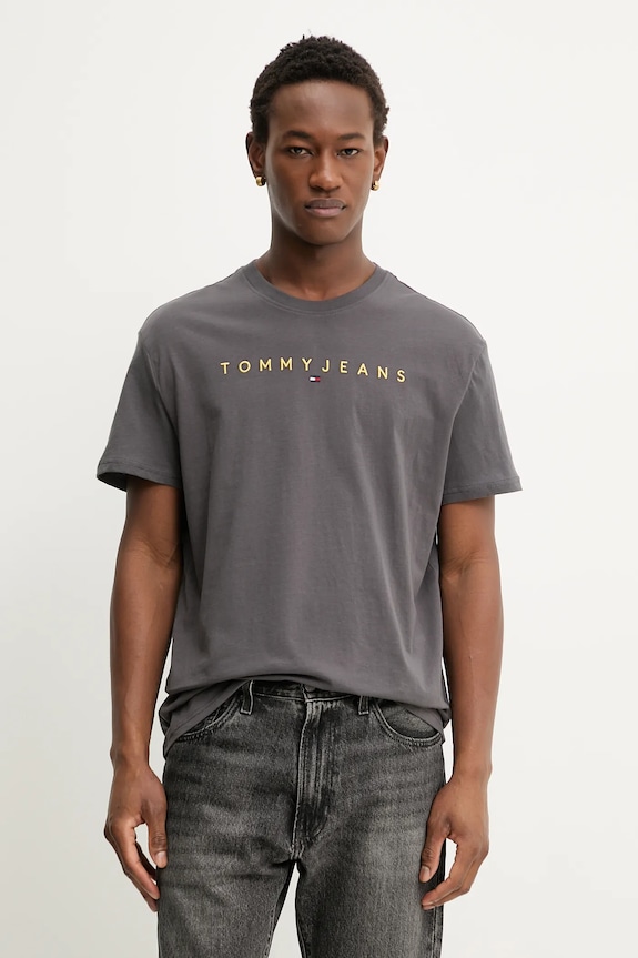 Tommy Jeans T-shirt da uomo in cotone applique grigio DM0DM20744