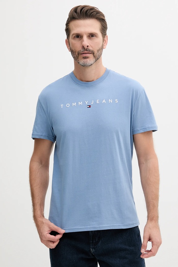 Tommy Jeans t-shirt męski bawełniany regular niebieski DM0DM20744