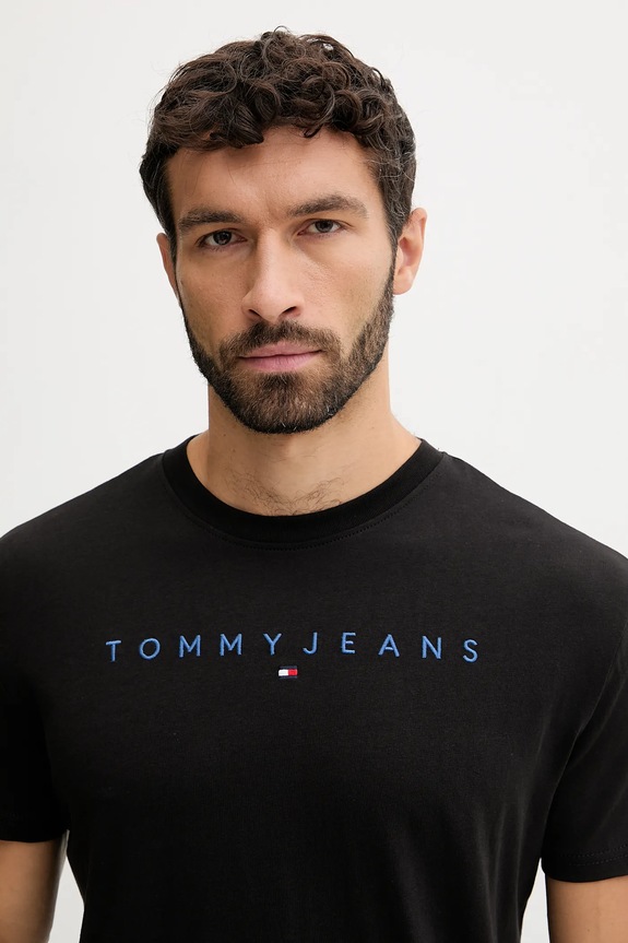 Ρούχα Tommy Jeans t-shirt ανδρικό βαμβακερό DM0DM20744 μαύρο