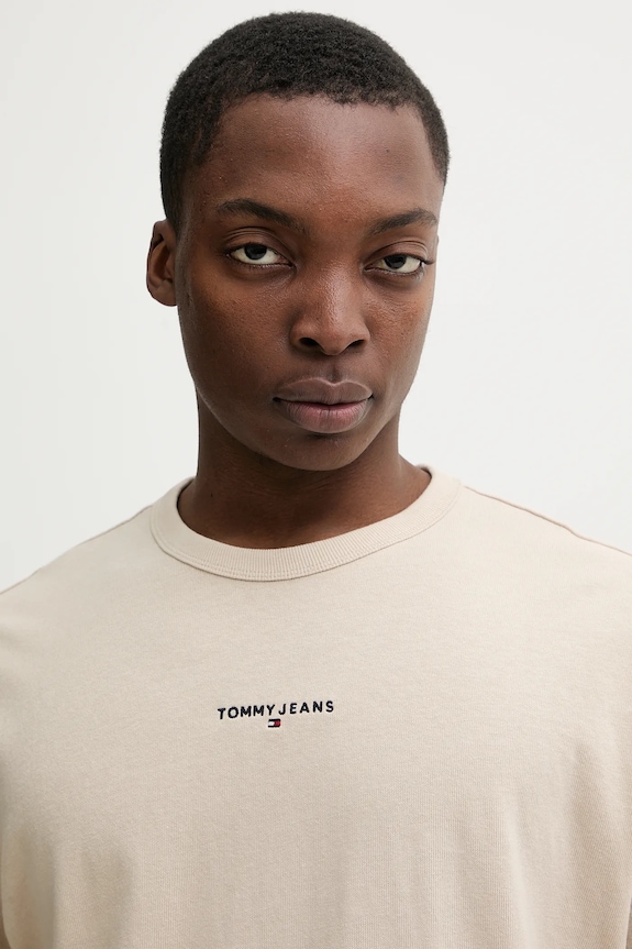 Tommy Jeans tricou din bumbac bej DM0DM21110